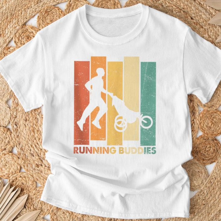 Running Buddies Buggy Baby Stroller Dad Vintage Runner T-Shirt Gifts for Old Men