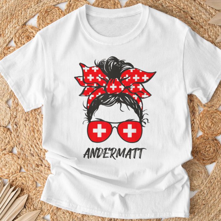 Schweizer Flagge Brille Mädchen Andermatt T-Shirt Geschenke für alte Männer