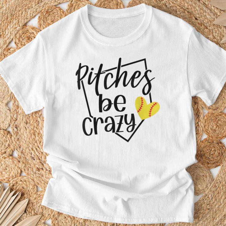 Softball Player Pitches Be Crazy Softball Pitcher T-Shirt Gifts for Old Men