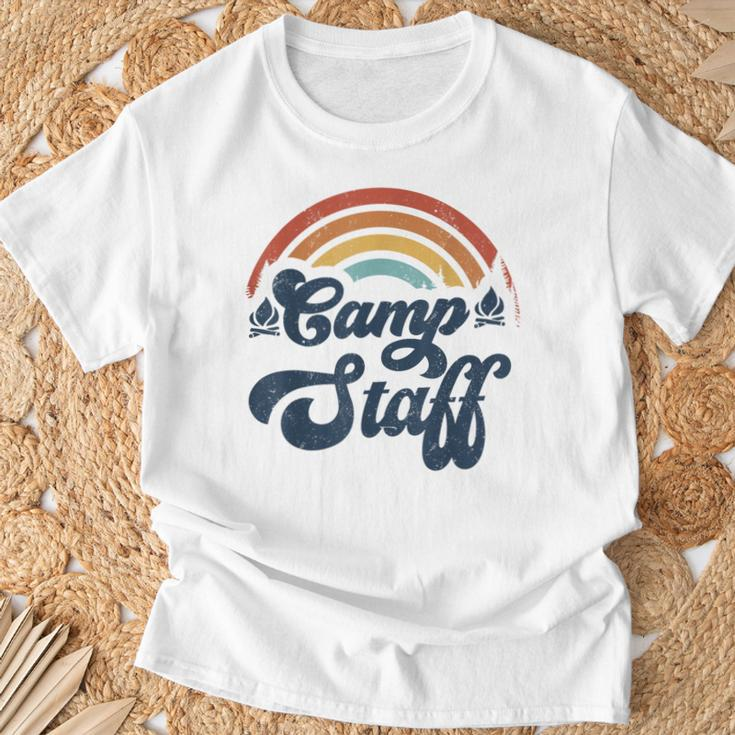 Summer Camp Counselor Staff Groovy Rainbow Camp Counselor T-Shirt Gifts for Old Men