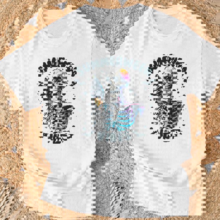Summerween Vibes Skeleton Ice Cream Summer Vacation T-Shirt Gifts for Old Men