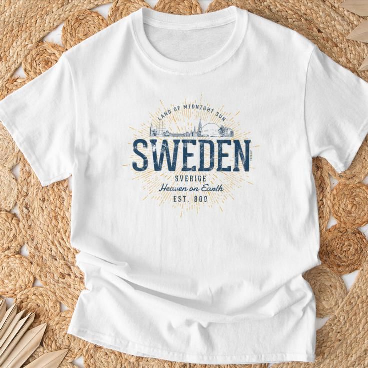 Sweden Retro Style Vintage Sweden White S T-Shirt Geschenke für alte Männer