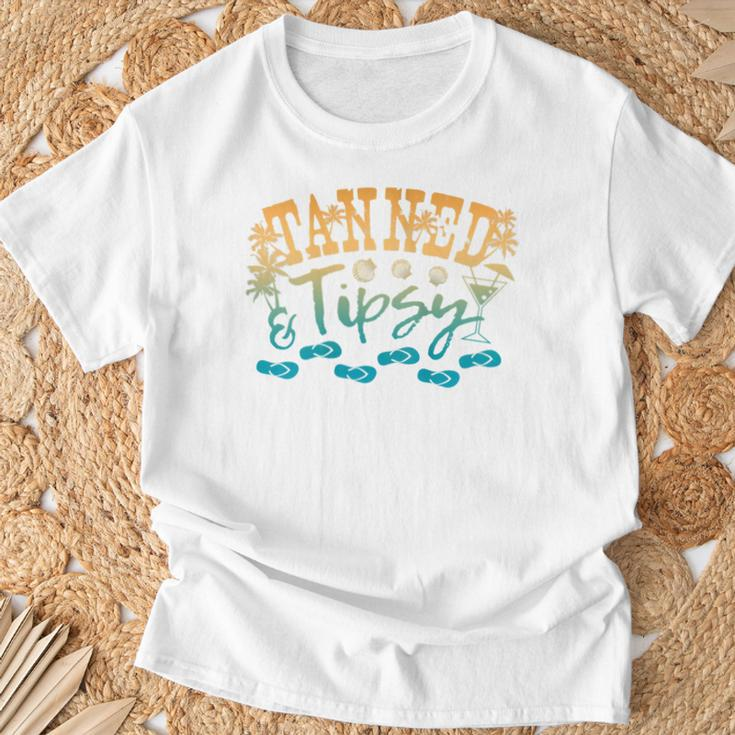 Tanned Tipsy Day Drinking Beach Summer Palms Sandals T-Shirt Gifts for Old Men