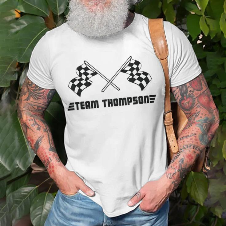Team Thompson Family Name Checkered Flag Racing T-Shirt Gifts for Old Men