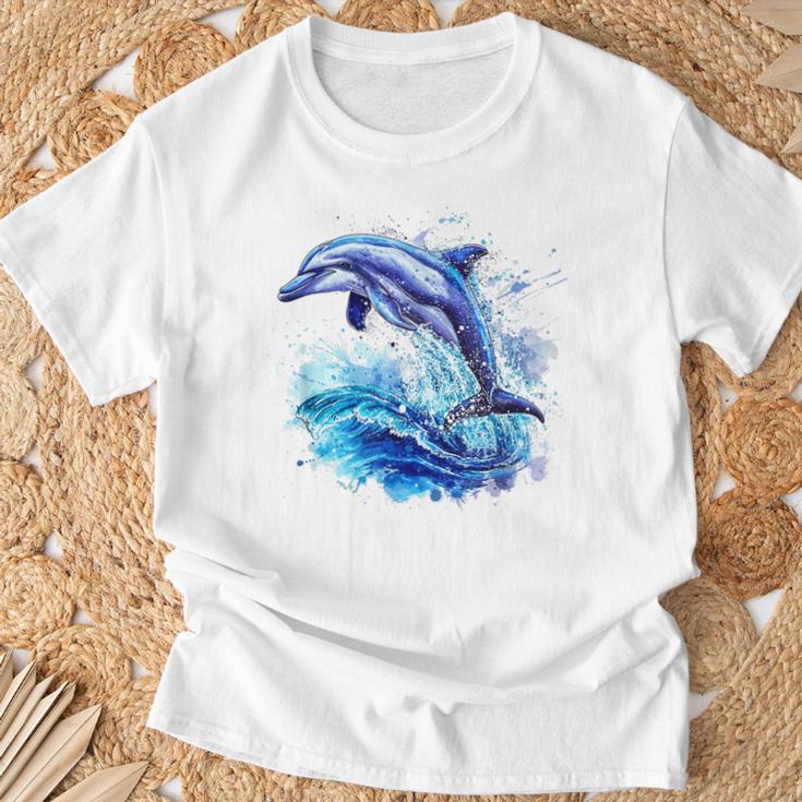 Underwater World With Dolphin T-Shirt Geschenke für alte Männer