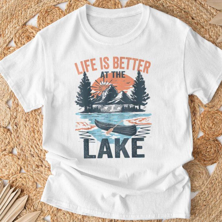 Vintage Retro Life Is Better At The Lake Lake Life T-Shirt Gifts for Old Men