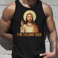 Damen Lustiges „Ich Erzähle Papa“ Lustiges Religiöses Christliches Jesus-Meme Mit-Ausschnitt Tank Top Geschenke für Ihn