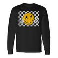 Checkered Pattern Smile Face Trendy Retro Happy Face Long Sleeve T-Shirt Gifts ideas