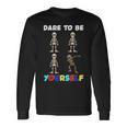 Dare To Be Yourself Autism Awareness Dabbing Skeleton Long Sleeve T-Shirt Gifts ideas