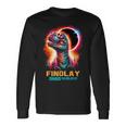 Findlay Ohio Total Solar Eclipse 2024 Dinosaur Colorful Long Sleeve T-Shirt Gifts ideas