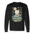 Kawaii Cat Playing Guitar Cute Flowers And Moon Cat Lover Long Sleeve T-Shirt Gifts ideas