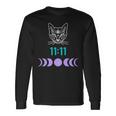 Manifestation Cat And Moon Phase 11 11 Eleven Eleven Purple Long Sleeve T-Shirt Gifts ideas