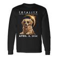 Total Solar Eclipse April 8 2024 Dog Golden Retriever Lover Long Sleeve T-Shirt Gifts ideas