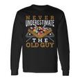 Never Underestimate The Old Guy Retro Pool Billiards Grandpa Long Sleeve T-Shirt Gifts ideas