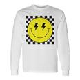 Checkered Lightning Eyes Yellow Smile Face Happy Face Long Sleeve T-Shirt Gifts ideas