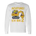 Children's Achtung Ich Bin 2 Jahre Alt 2Nd Birthday Digger Rhino Langarmshirts Geschenkideen