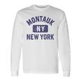 Montauk Ny Gym Style Distressed Navy Blue Print Long Sleeve T-Shirt Gifts ideas