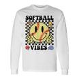 Softball Vibes Smile Face Game Day Softball Mom Long Sleeve T-Shirt Gifts ideas