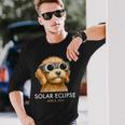 America Totality Solar Eclipse 2024 Cute Doodle Dog Dad Mom Long Sleeve T-Shirt Gifts for Him