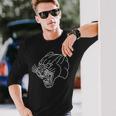 American Traditional Panther Head Outline Tattoo Long Sleeve T-Shirt Gifts for Him