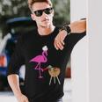 Bbq Flamingos Pink Birds Grilling Grillmasters Cooking Long Sleeve T-Shirt Gifts for Him
