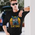 Best Cat Dad Fathers Day Kitty Daddy Papa Vintage Long Sleeve T-Shirt Gifts for Him