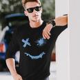 Blue Grunge Smile Blue Color Graphic Long Sleeve T-Shirt Gifts for Him