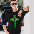 Brazil Jesus Cross Brazilian Faith Brasileiro Christian Long Sleeve T-Shirt Gifts for Him