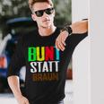 Bunt Statt Braun Langarmshirts, Farbblock-Schrift Design, Schwarzes Tee Geschenke für Ihn