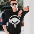 Calavera Dj Con Cascos Dj Skull Headphones Camiseta de manga larga Regalos para él
