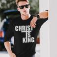 Christ Is King Jesus Is King Cross Crucifix Long Sleeve T-Shirt Gifts for Him
