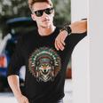 Coiffe Amérindienne Loup Indien T-shirt à manches longues Cadeaux pour lui