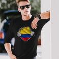 Colombia Flag Superhero Colombian Flag Langarmshirts Geschenke für Ihn