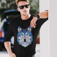 Cool Unique Wolf Geometric Graphic Animal Sweat Long Sleeve T-Shirt Gifts for Him