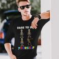Dare To Be Yourself Autism Awareness Dabbing Skeleton Long Sleeve T-Shirt Gifts for Him
