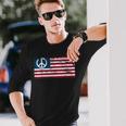 Distressed American Usa Flag With Peace Sign Long Sleeve T-Shirt Gifts for Him