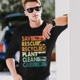 Earth Day Save Rescue Animals Recycle Plastics Planet Long Sleeve T-Shirt Gifts for Him