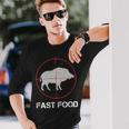 Fast Food Wildschweinjagd Lustige Tierwelt Jäger Papa Langarmshirts Geschenke für Ihn