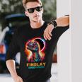 Findlay Ohio Total Solar Eclipse 2024 Dinosaur Colorful Long Sleeve T-Shirt Gifts for Him