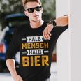 Halb Mensch Halb Bier Langarmshirts, Lustiges Spruch-Langarmshirts für Bierliebhaber Geschenke für Ihn