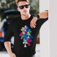 Hearts Multicolor Cross Cemetery Long Sleeve T-Shirt Gifts for Him