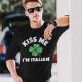 Kiss Me I'm Italian St Patrick's Day Irish Italy Long Sleeve T-Shirt Gifts for Him