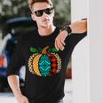 Leopard Print Pumpkin Plaid Aztec Southwest Teal Pumpkin Long Sleeve T-Shirt Gifts for Him