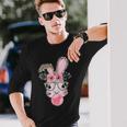 Leopard Print Rabbit Bunny Blowing Bubble Gum Easter Day Long Sleeve T-Shirt Gifts for Him