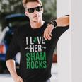 I Love Her Shamrocks Matching St Patrick's Day Couples Long Sleeve T-Shirt Gifts for Him