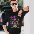 Mardi Gras Skull Top Hat Beads Mask New Orleans Louisiana Long Sleeve T-Shirt Gifts for Him