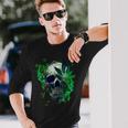 Marijuana Skull Smoke Weed Cannabis 420 Pot Leaf Sugar Skull Long Sleeve T-Shirt Gifts for Him