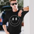 Minimalist 80S Lightning Bolt Eyes Happy Smiling Smile Face Long Sleeve T-Shirt Gifts for Him