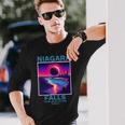 Niagara Falls Total Solar Eclipse 2024 80S New York Canada Long Sleeve T-Shirt Gifts for Him