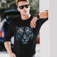 Obra De Arte De Tigre Ojos Azules Arte Animal Tigre Camiseta de manga larga Regalos para él
